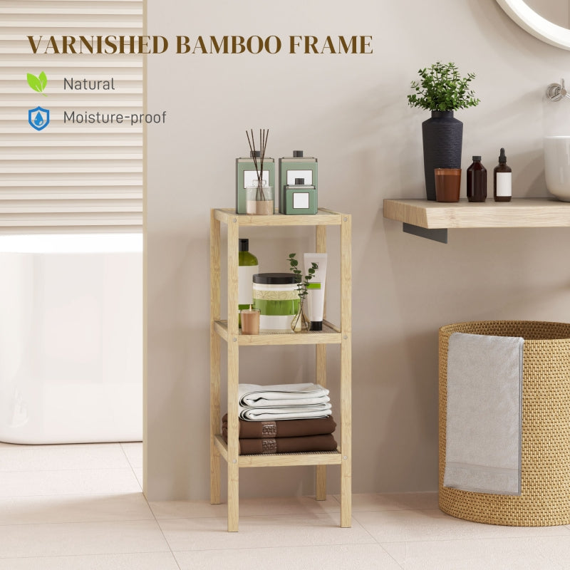 Three-Tier Bathroom Shelf Storage Unit - Natural Bamboo
