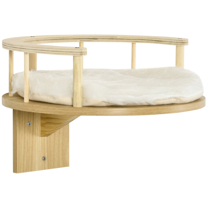 Cat Bed, Wall-Mounted with Cushion, Oak and Cream White