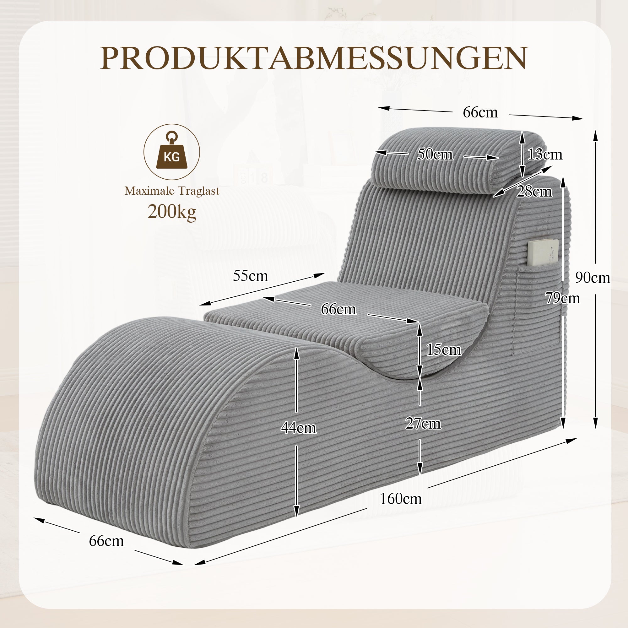 Modern Leisure Chair with Ergonomic Design and Side Pocket, Light Grey