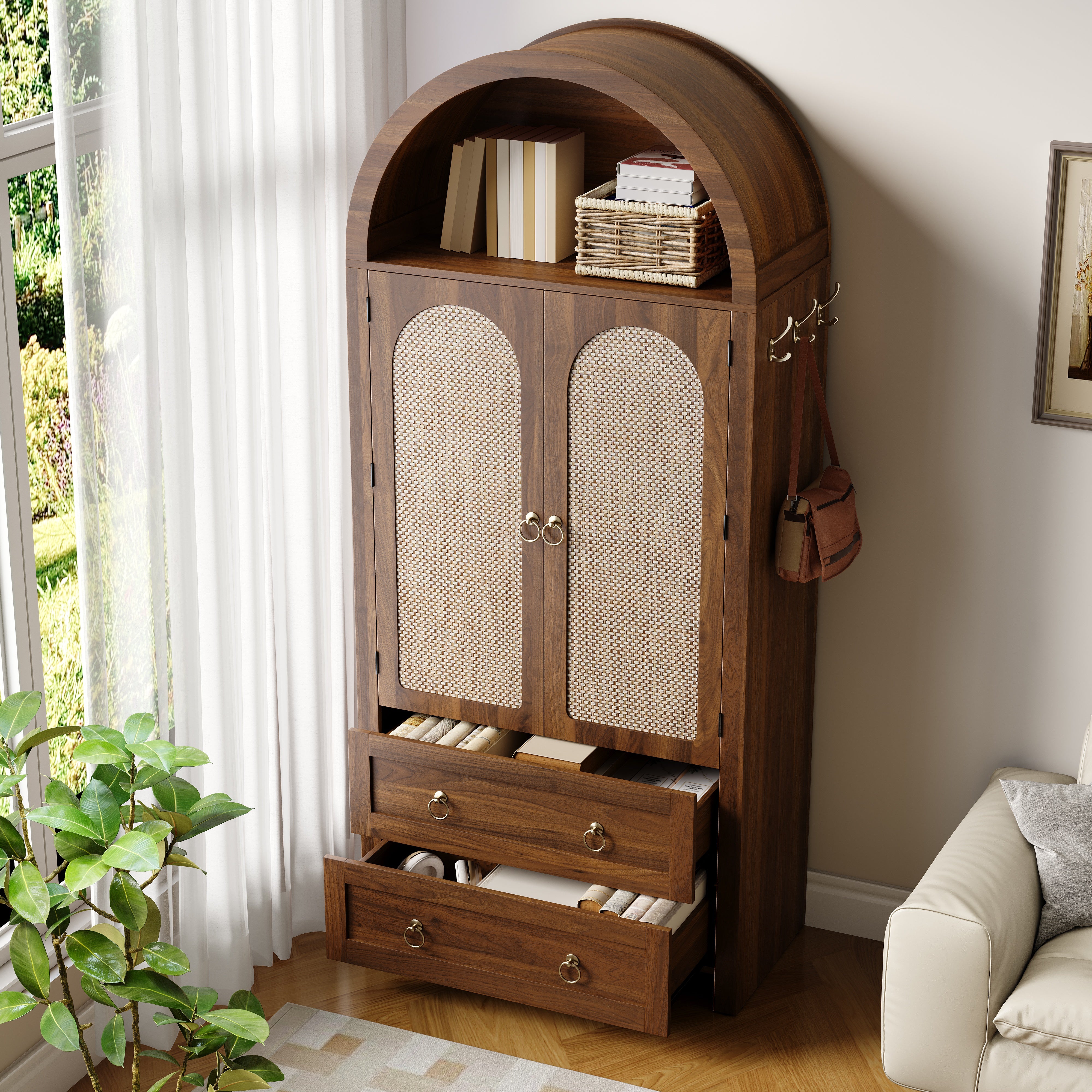 Sideboard Wickerwork Arch Style Double Drawers Storage Vintage