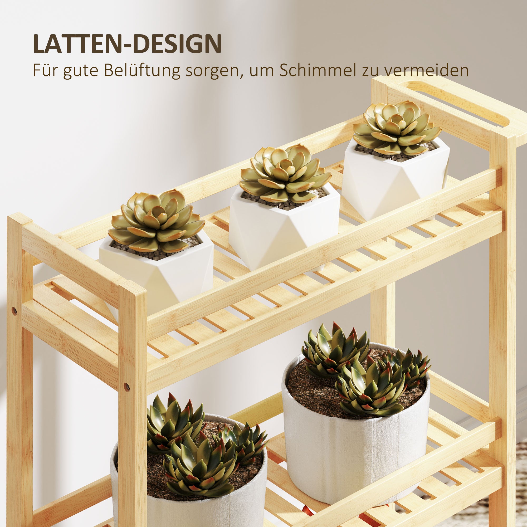 3-Tier Serving Cart, Wheels & Handle, Natural Wood