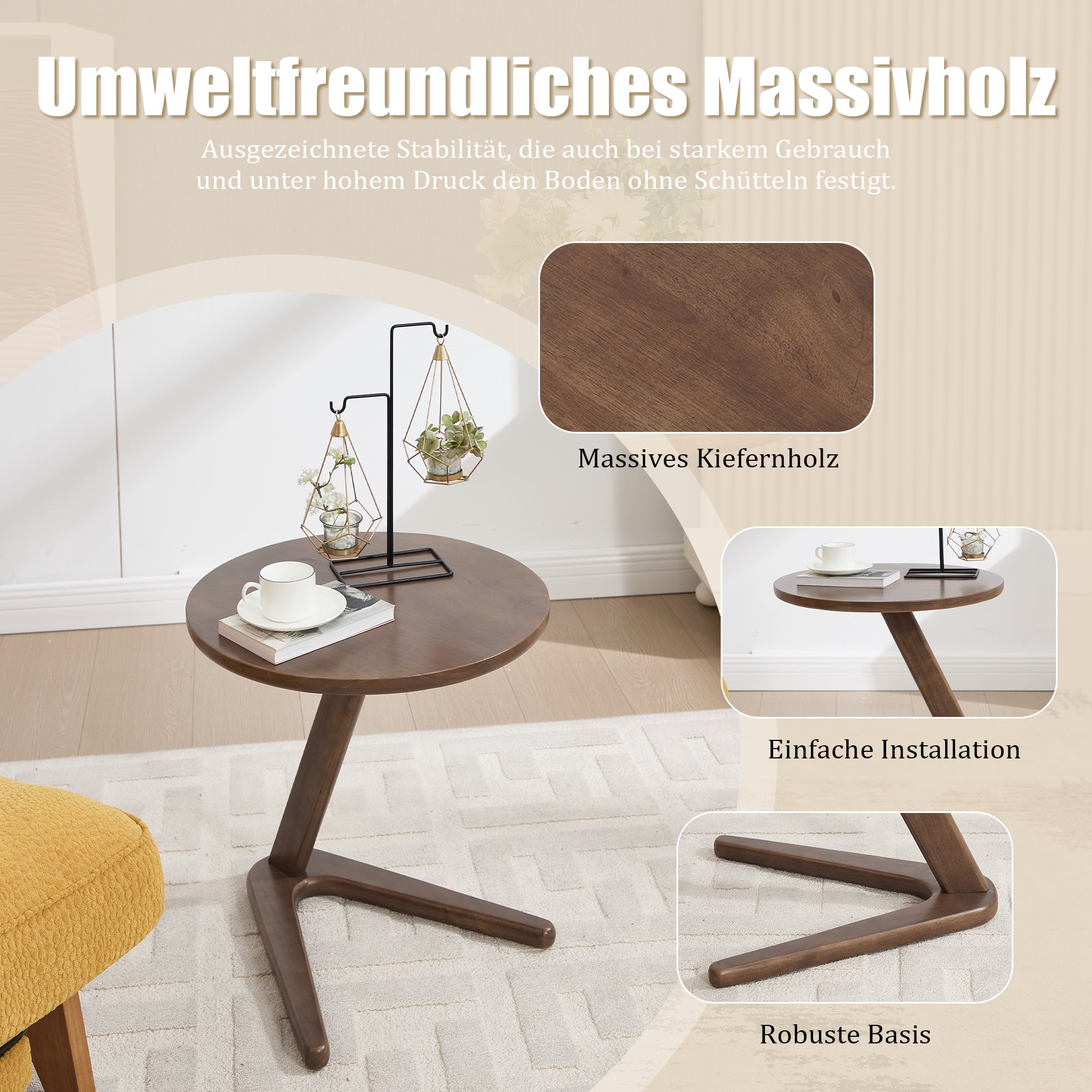 Modern Minimalist Round Side Table, Solid Wood Sofa/TV Table, Wooden