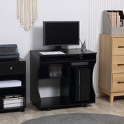 Multi-Storage Compact Work Desk with Wheels, Black