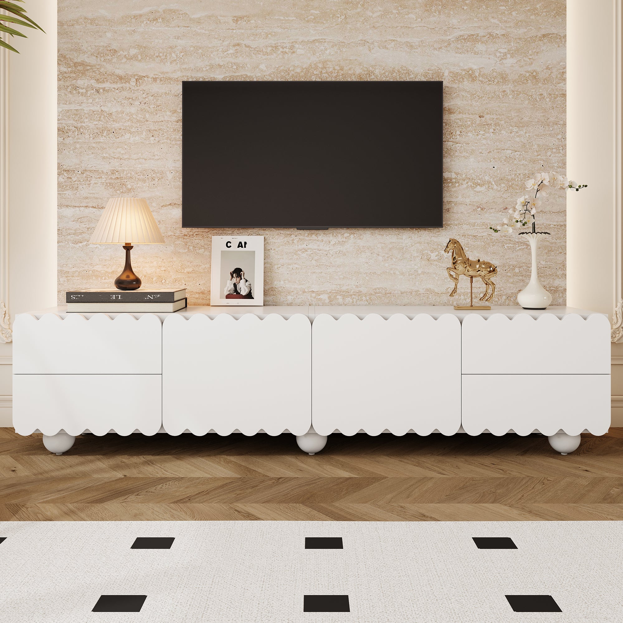 TV Cabinet, Modern Low Stand 175x38x37 cm, White