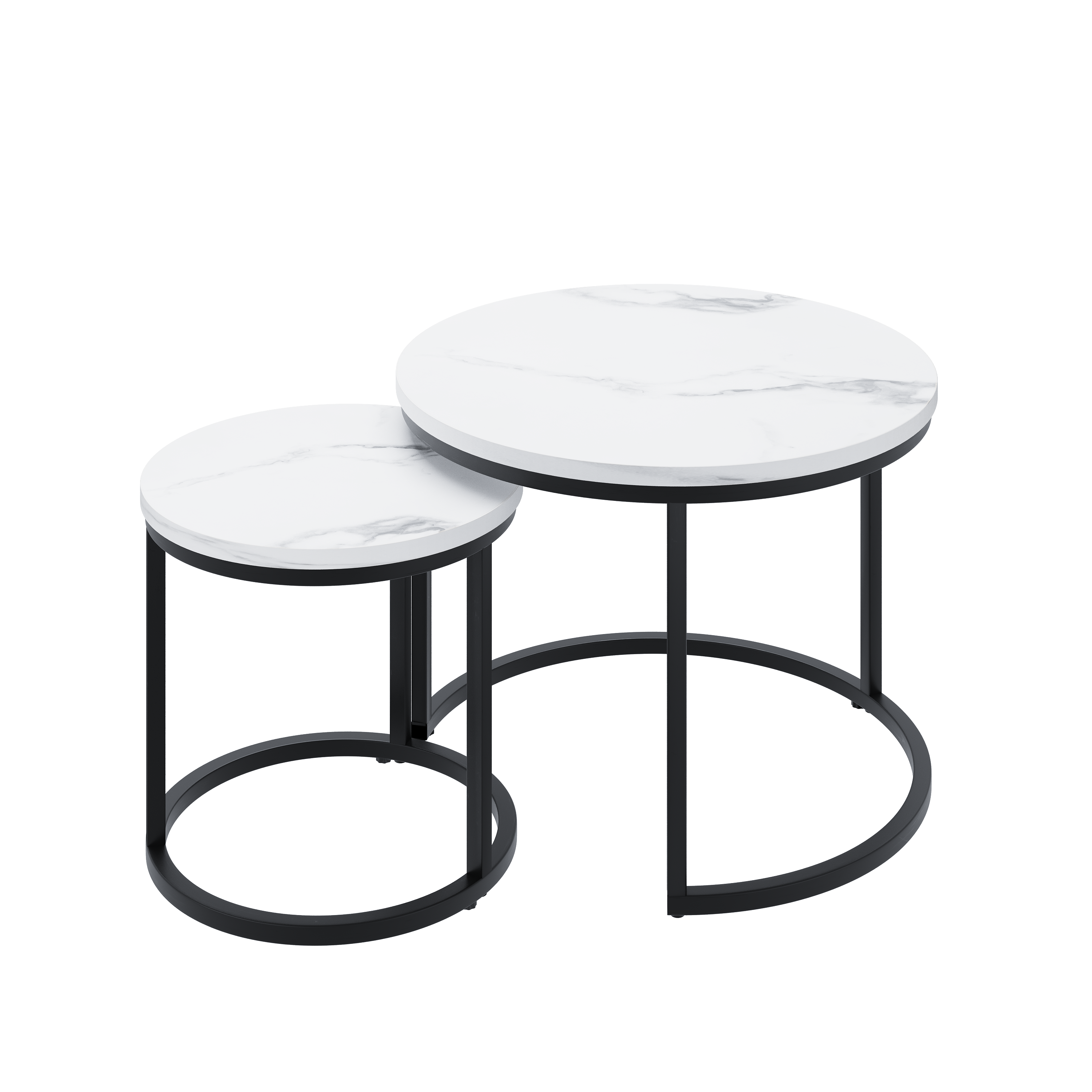 Nested coffee table 2 piece set, 60cm metal frame round modern, white