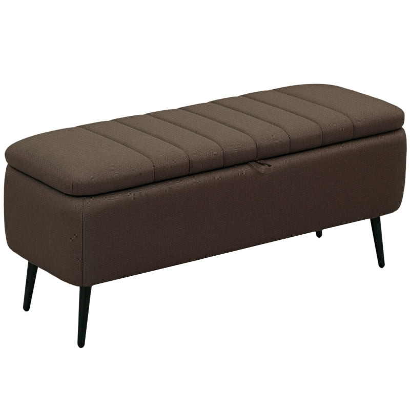 Storage Ottoman 92 x 31cm Dark Brown Linen-Look
