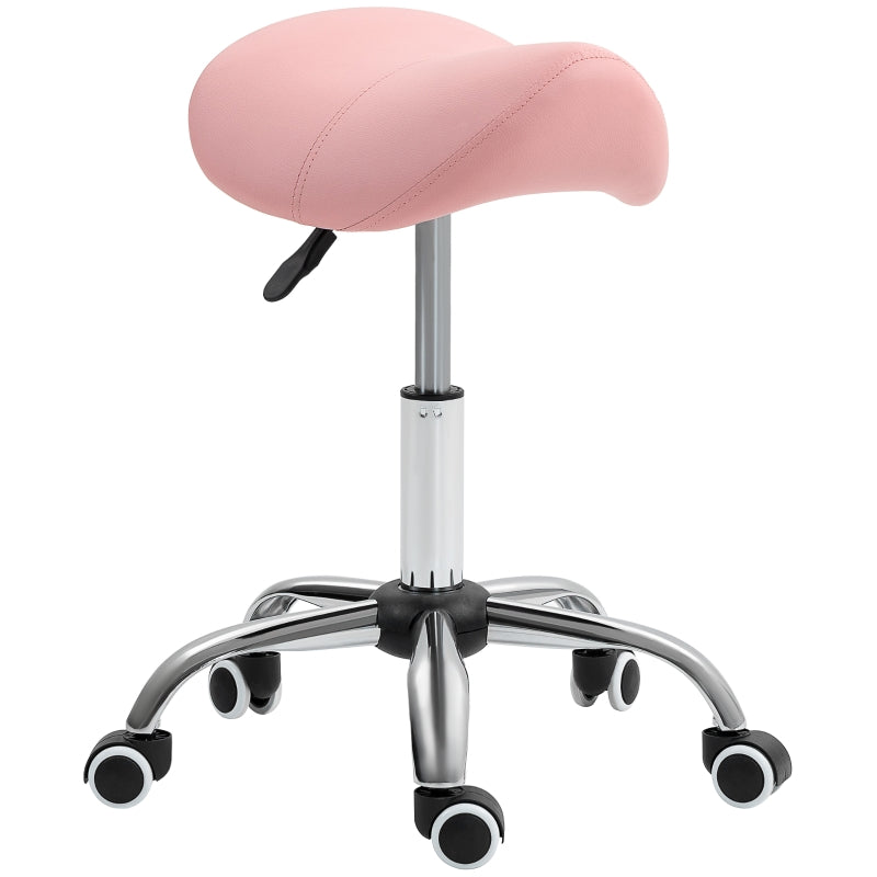 Saddle Stool Height Adjustable Salon Chair for Massage Spa Faux Leather Pink