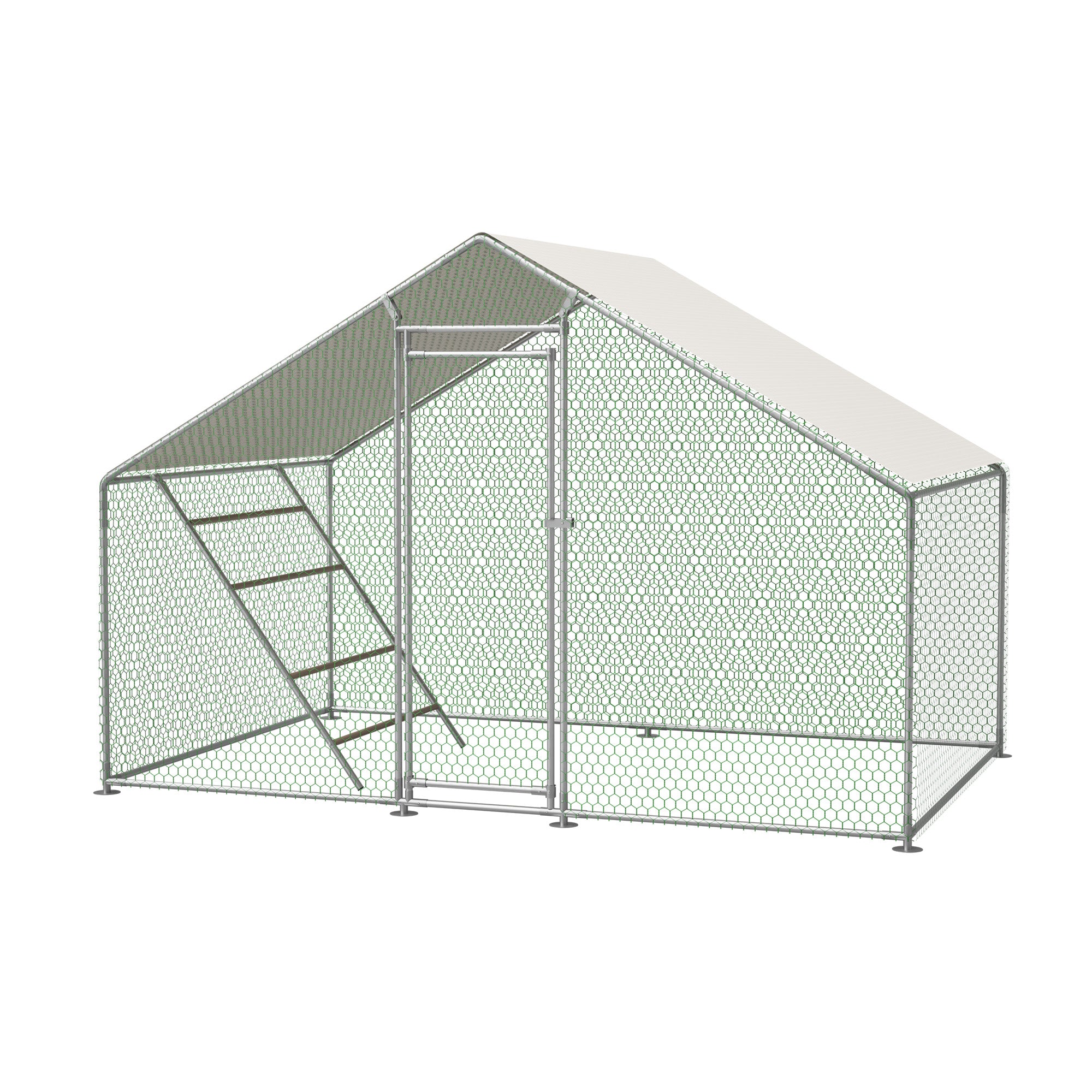 Chicken Coop 3x2m with Ladder, Safety Lock & UV Cover, Galvanized Steel/PE Roof