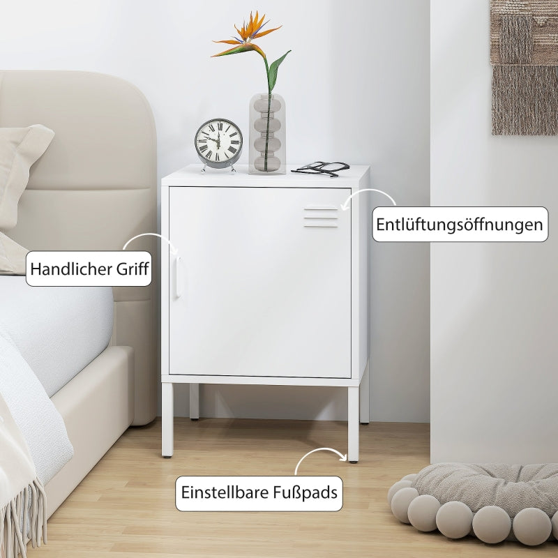 Bedside Table Adjustable Shelf Multipurpose Steel White