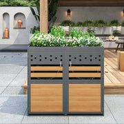 Garbage Can Storage Box for 2, with Planting Roof, 120-240 Liters, Anthracite Wood-Look