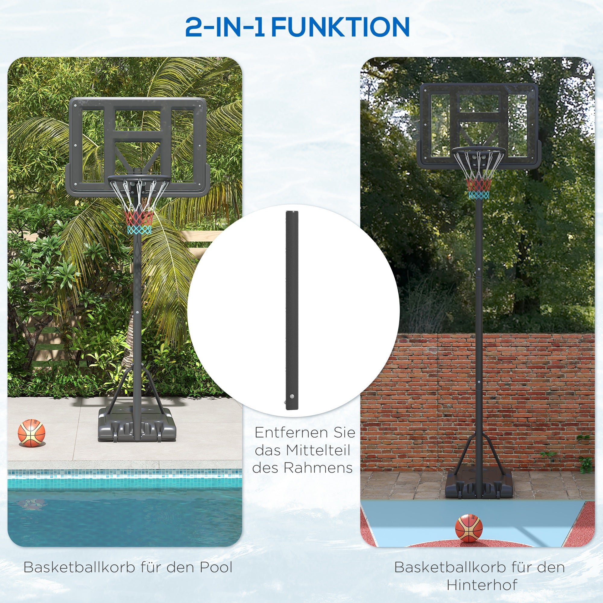 Basketball Stand, Height-Adjustable with Wheels, Steel
