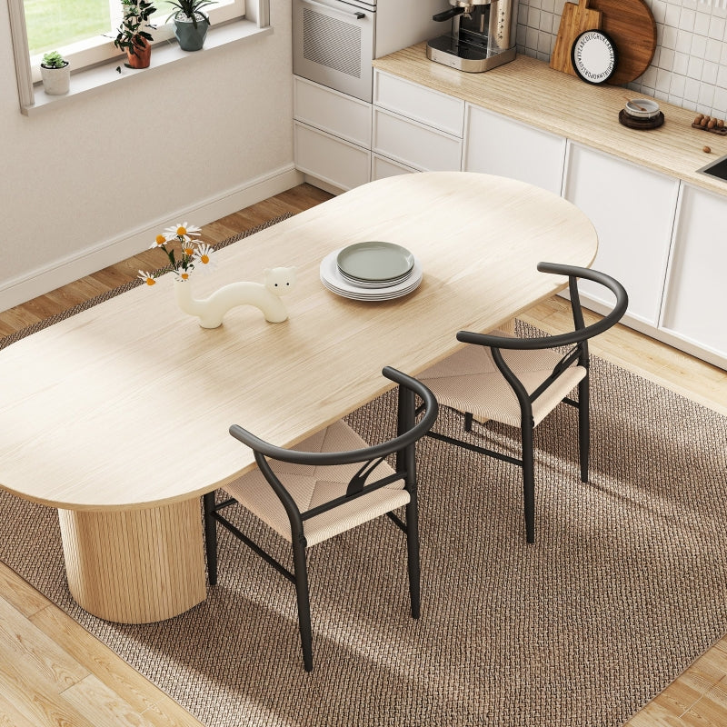 Set of Two Dining Chairs with Y-Shaped Backrest, Black/Beige Hemp