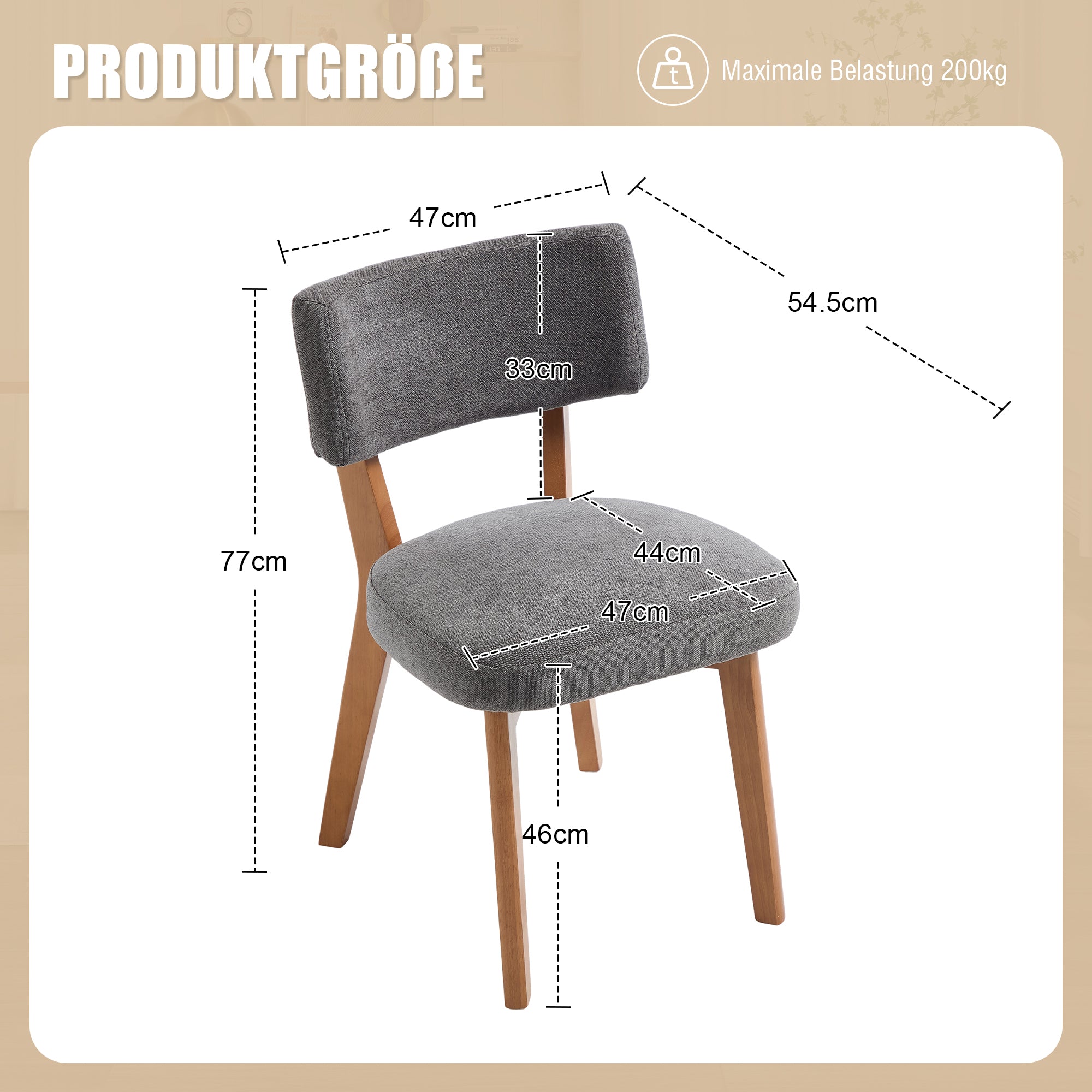 Dining Chair Set of 2, Mid-Century Style Solid Wood Legs Fabric Upholstered