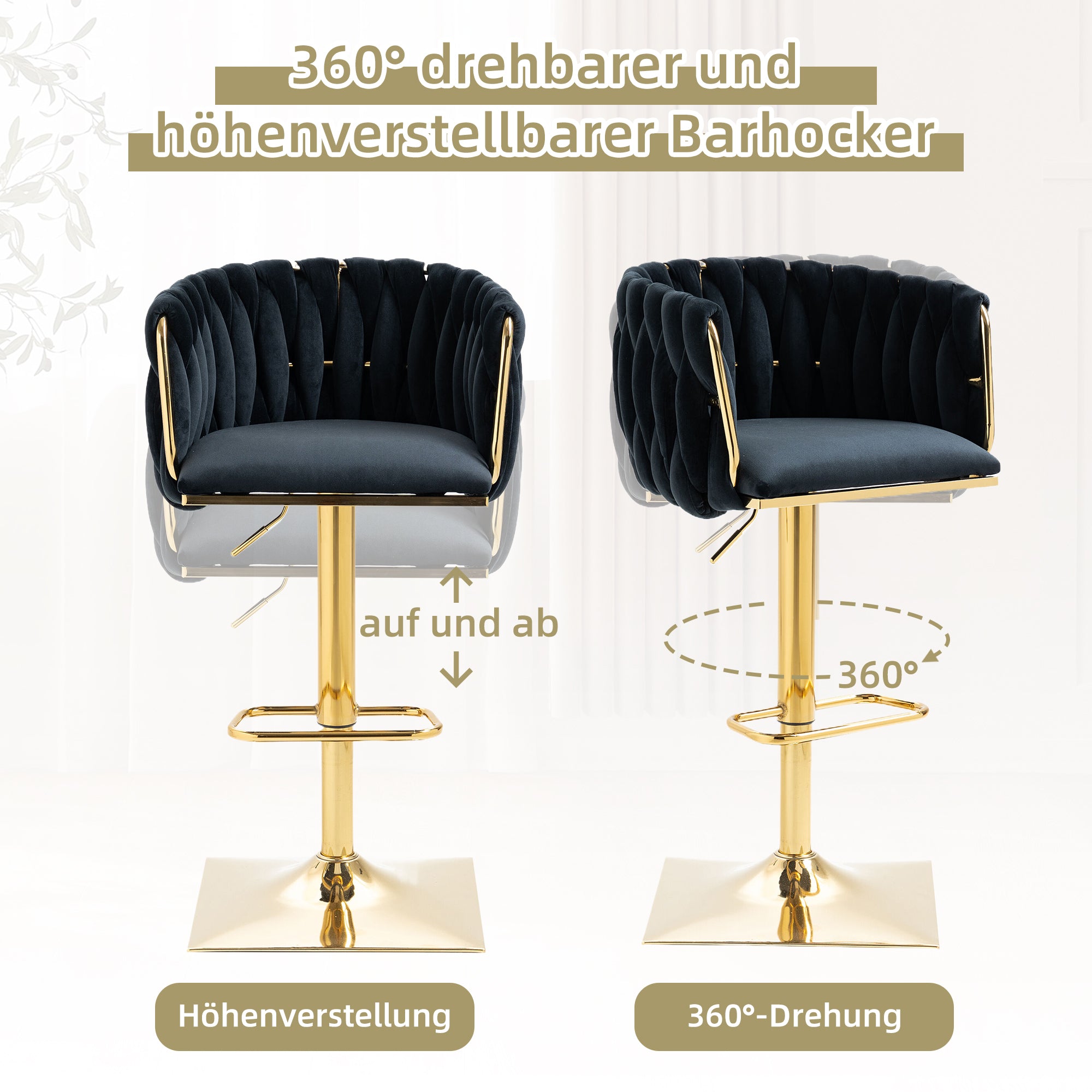 Vintage Bar Stool with Backrest and Footrest, Counter Height Dining Chair