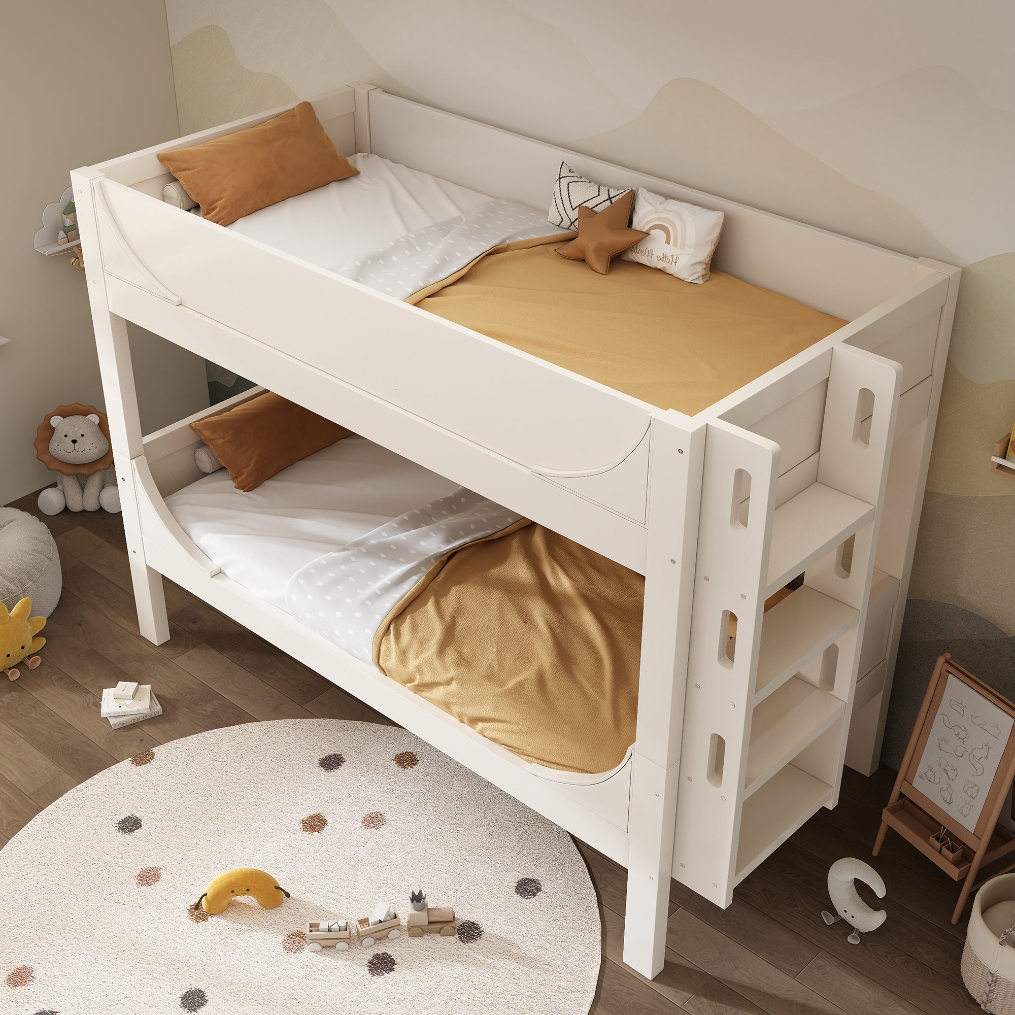 Separable Bunk Bed 90x200cm, Converts to 2 Single Beds, Sled Design, White