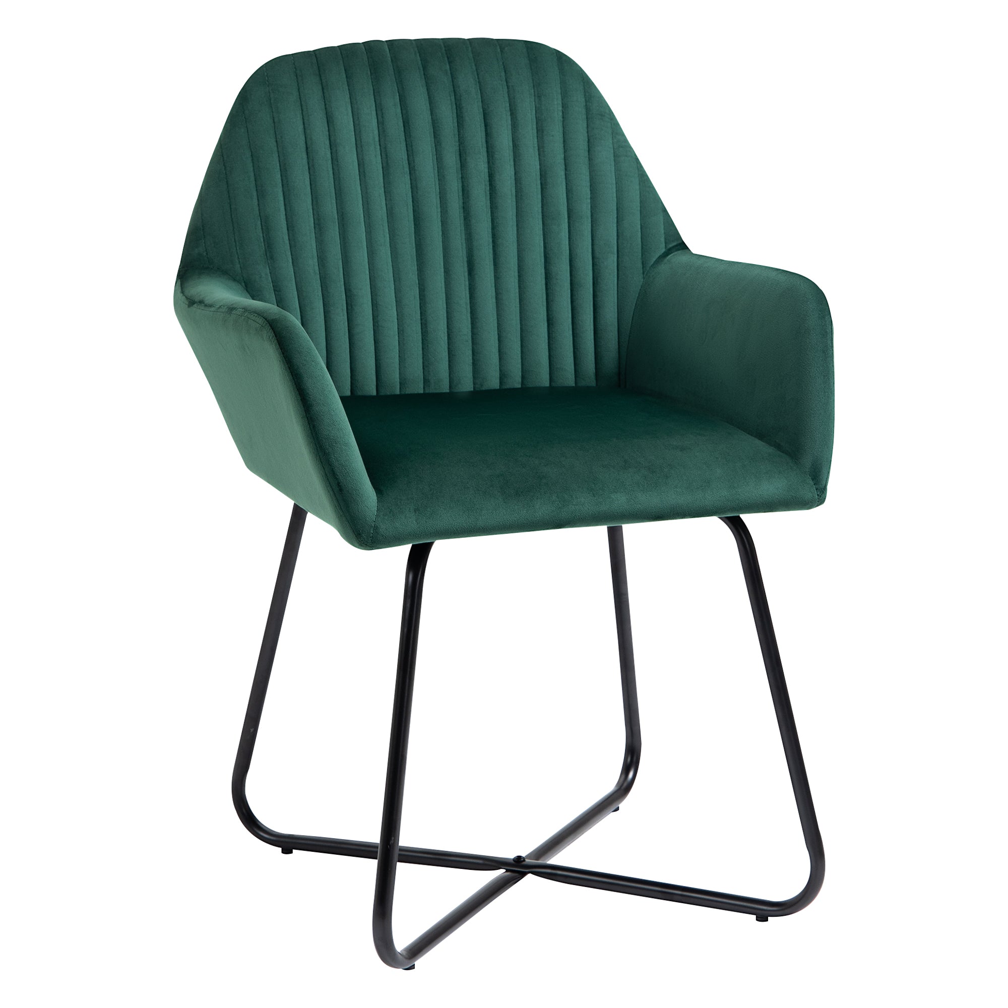 Modern Arm Chair Upholstered Accent Chair with Metal Base Green