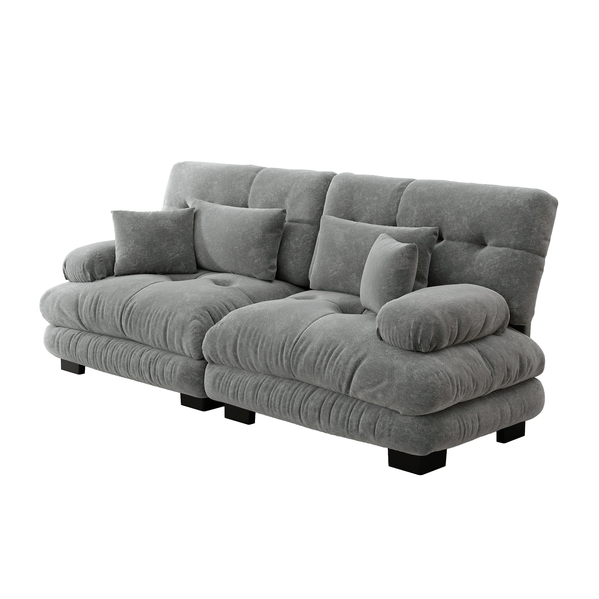 Cloud Corner Sofa, Double with Lumbar & Decorative Cushions, Chenille Grey