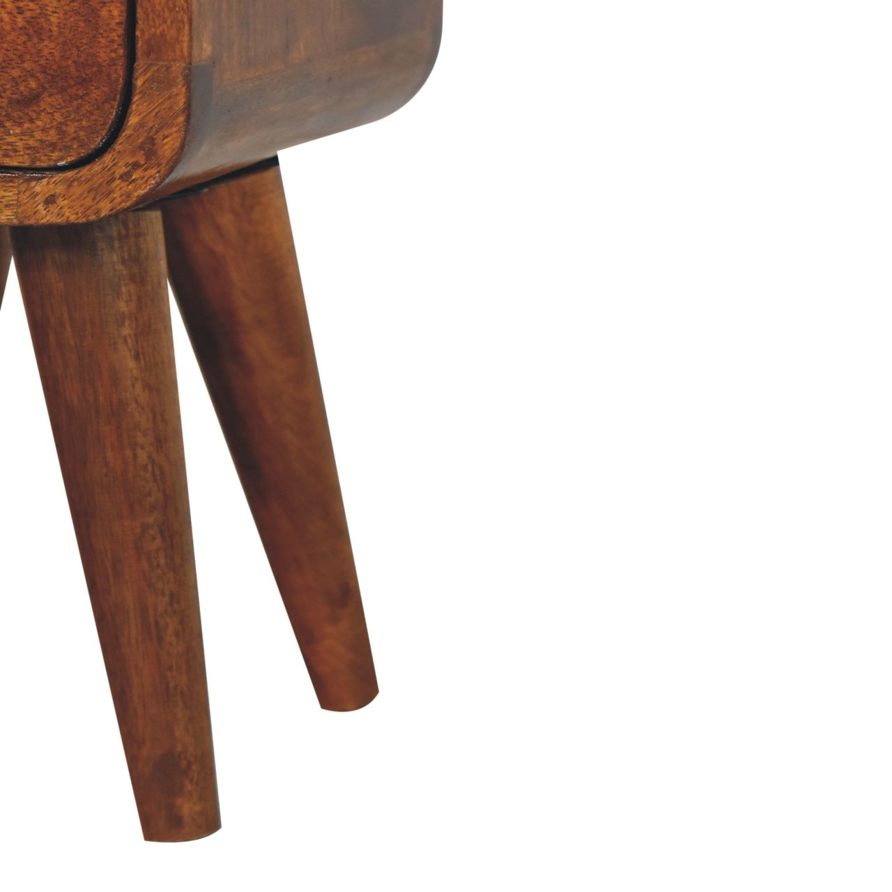 Solid Wood Extra Mini Curve Bedside, Open Slot and 1 Drawer, Dark Brown