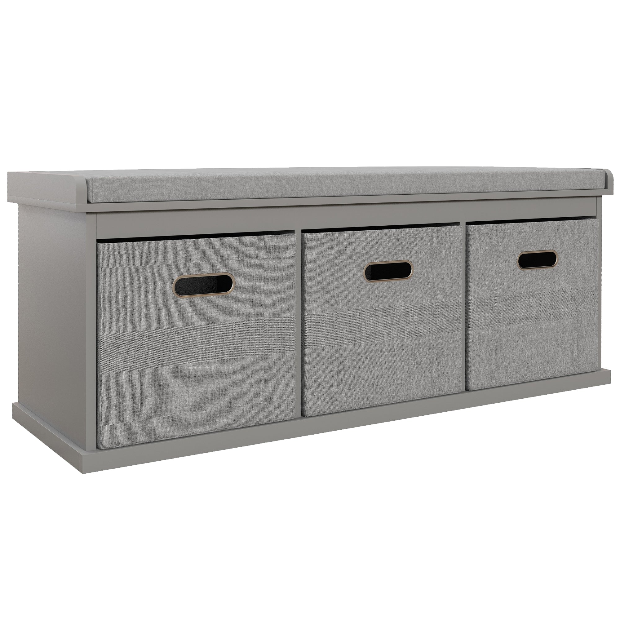 Shoe Storage Bench Three-Drawer Padded Top Grey
