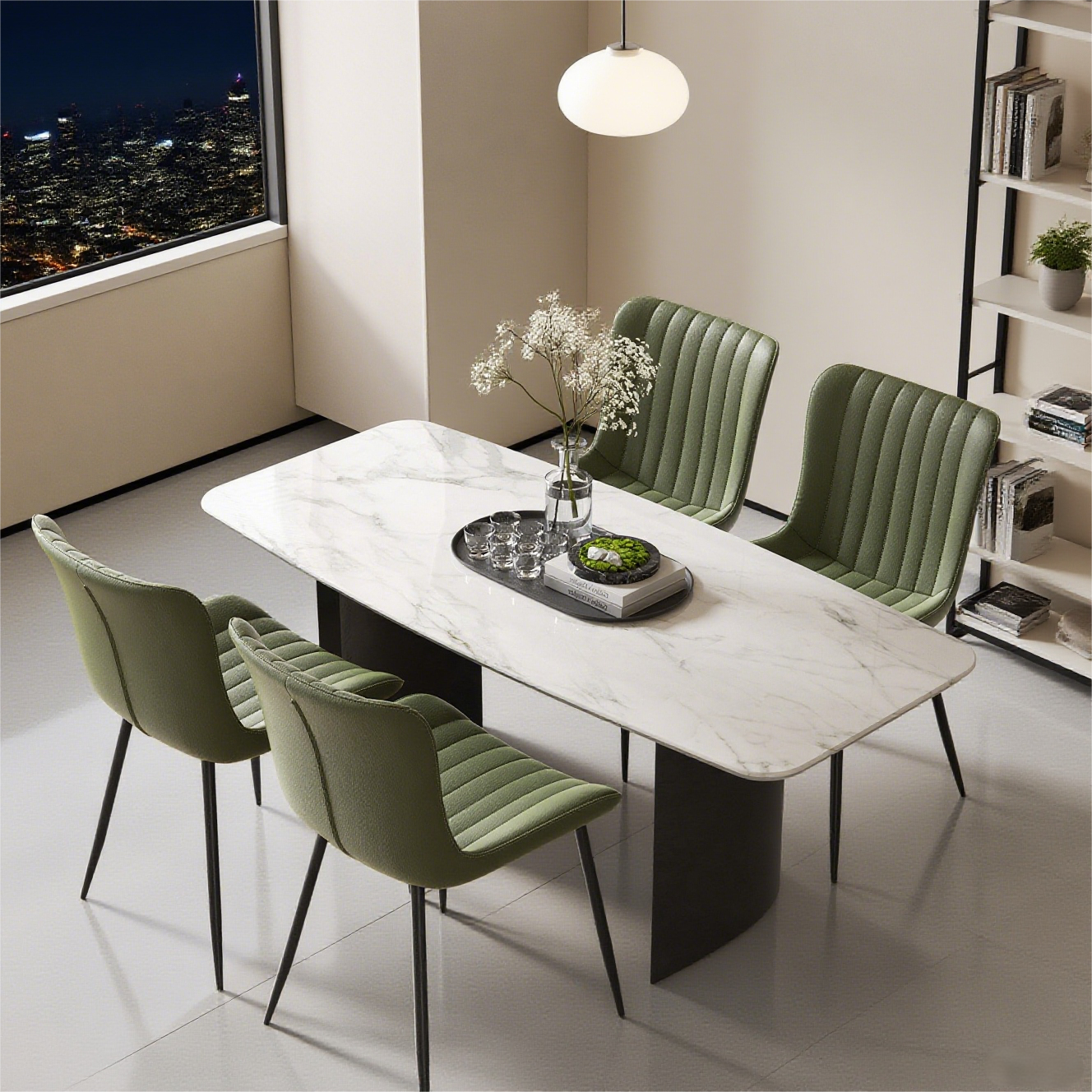 Dining Chairs, Set of 4 Modern Armchairs for Kitchen & Dining, Green Faux Leather