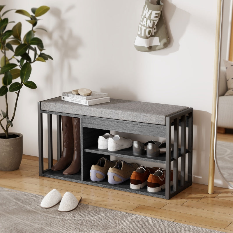 Shoe Rack Bench, 3-Tier Design, Gray