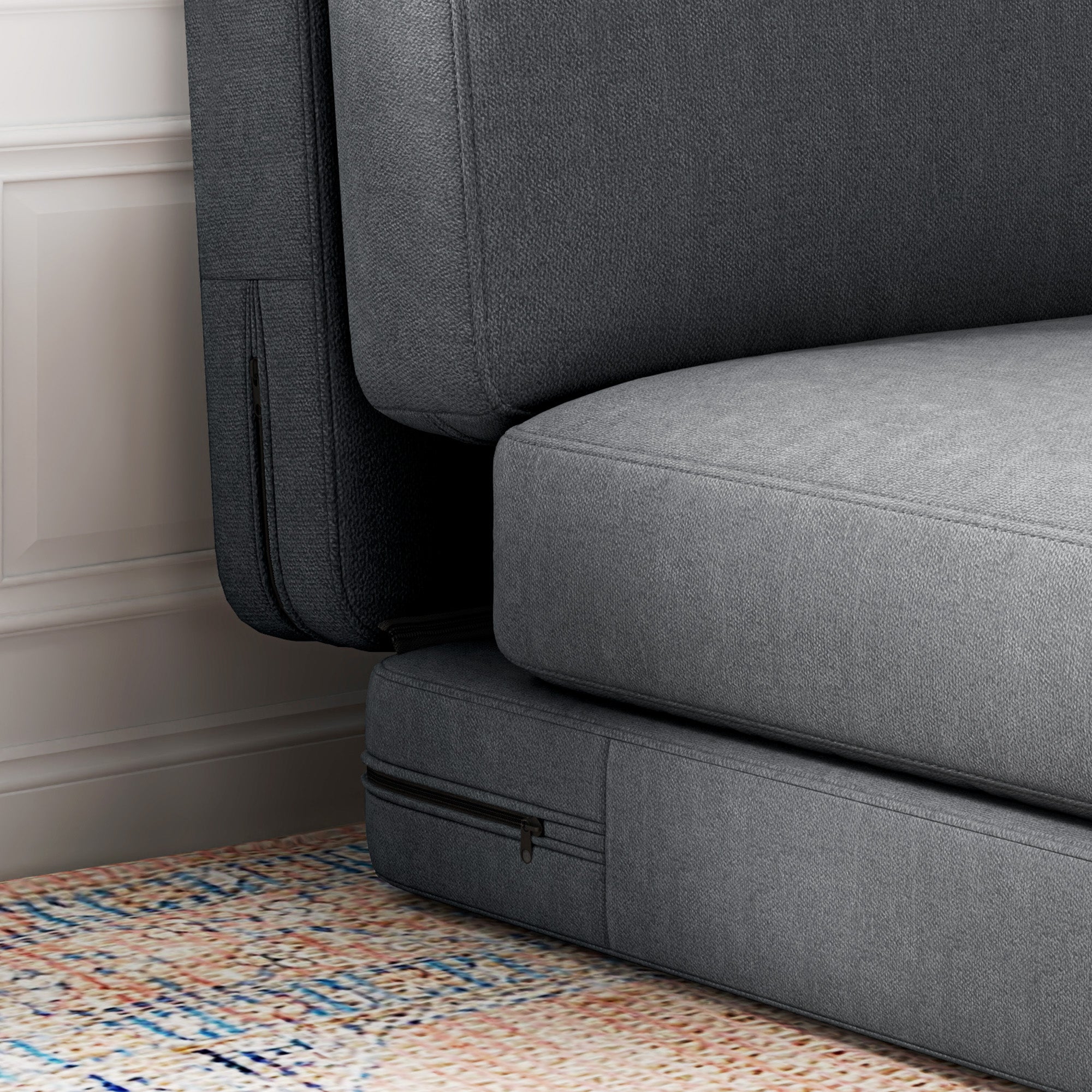 Folding Sofa Bed, 3-in-1 Velvet, Storage Space, Dark Grey