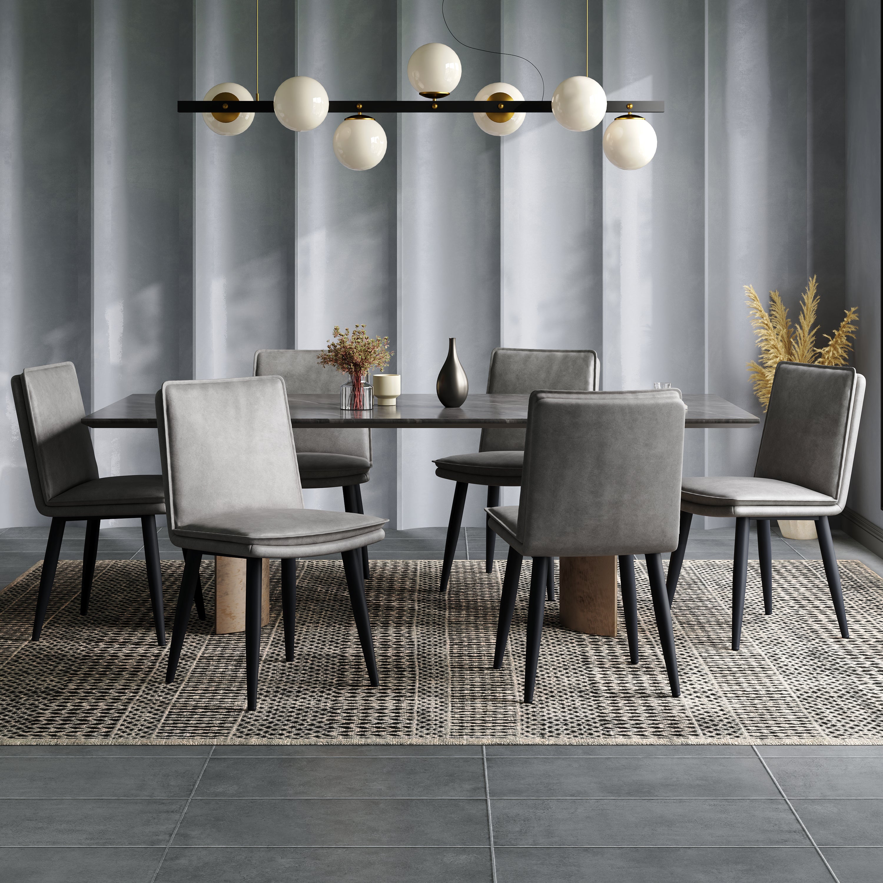 6 Dining Chairs, Double-Layered Cushions Modern Style, PU Grey