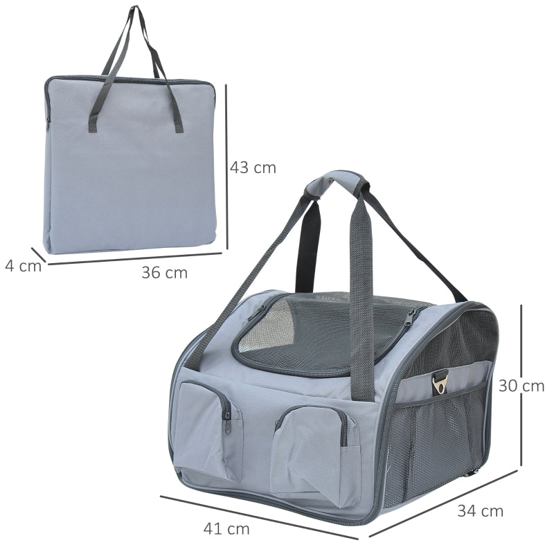 Pet Carrier Folding Bag Portable Travel Cage Mesh Holder - Grey