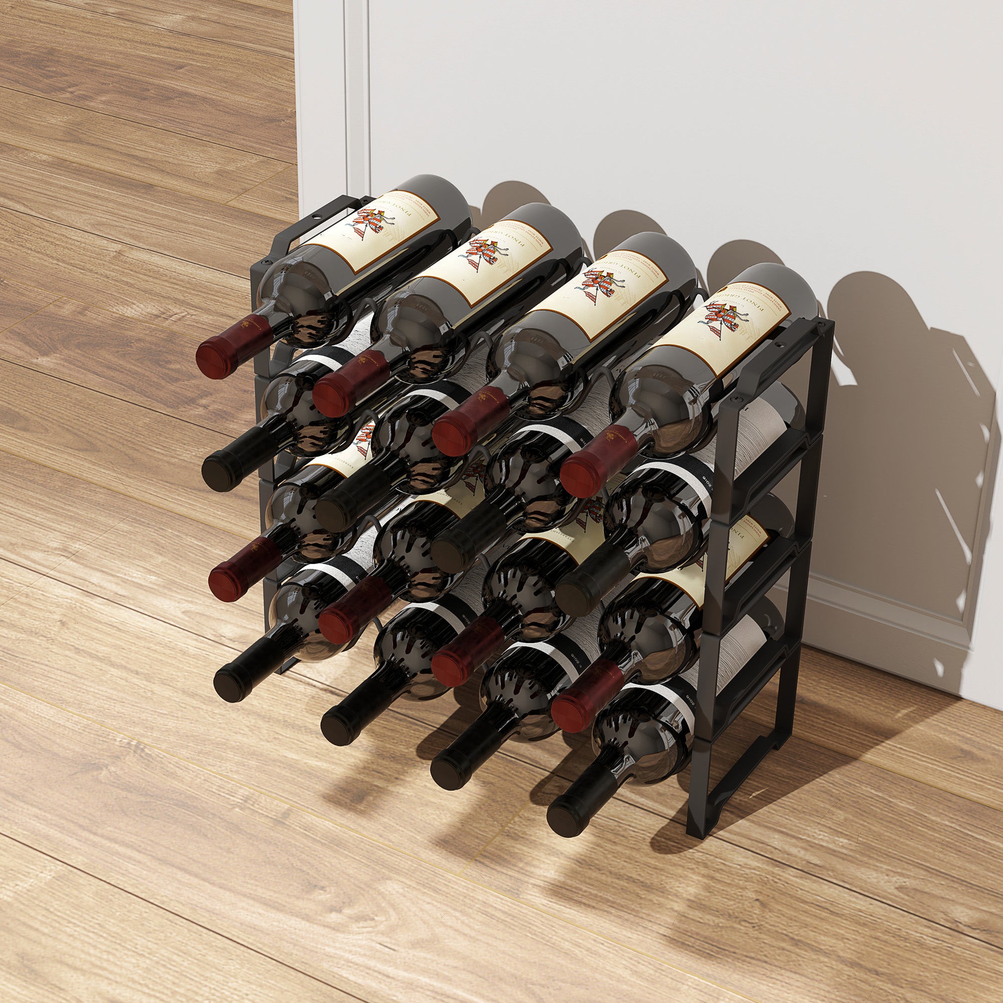 Wine Rack Bottle Rack for 16 Wine Bottles, Metal, Black