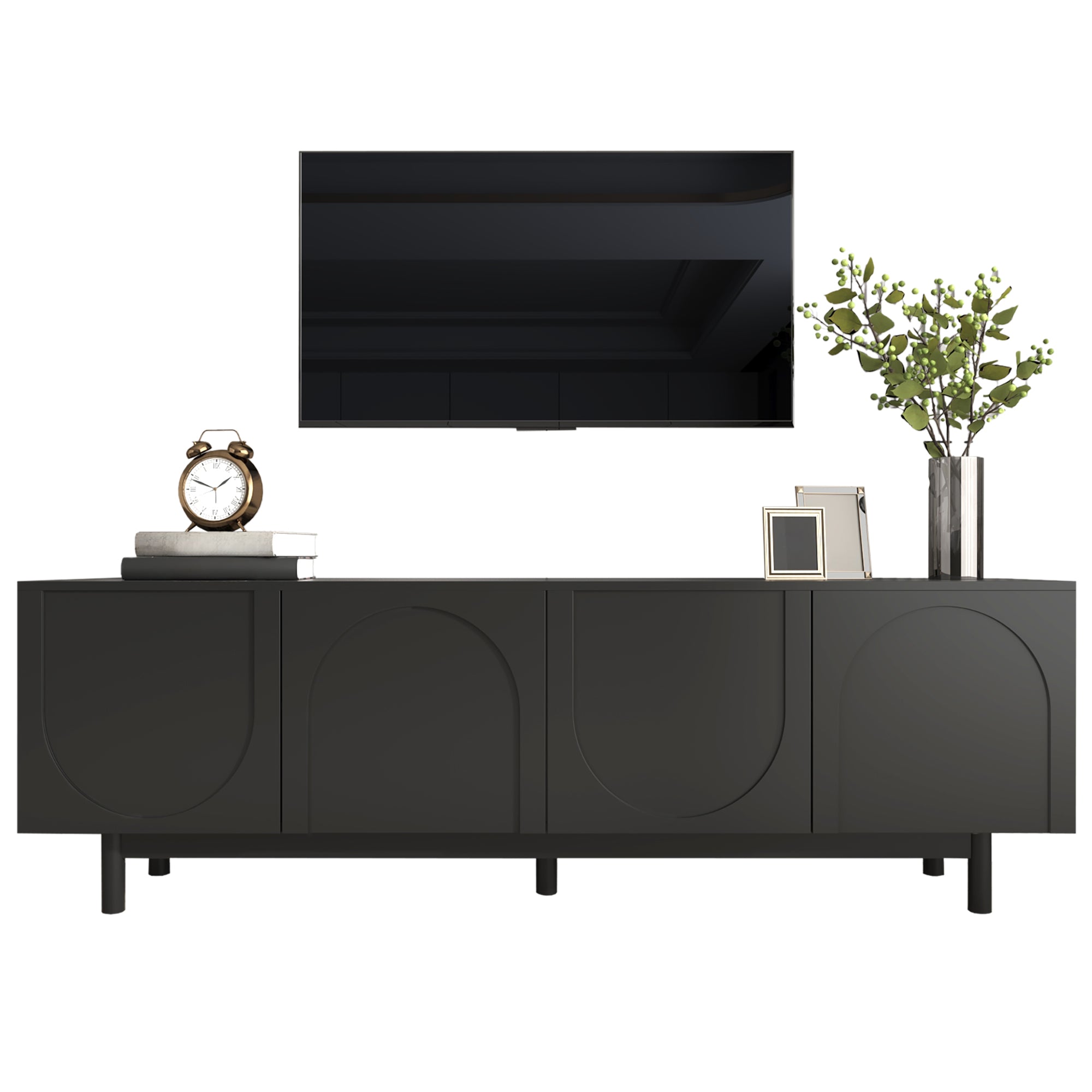 TV Cabinet, Adjustable Shelves, Lightweight Lowboard, Black