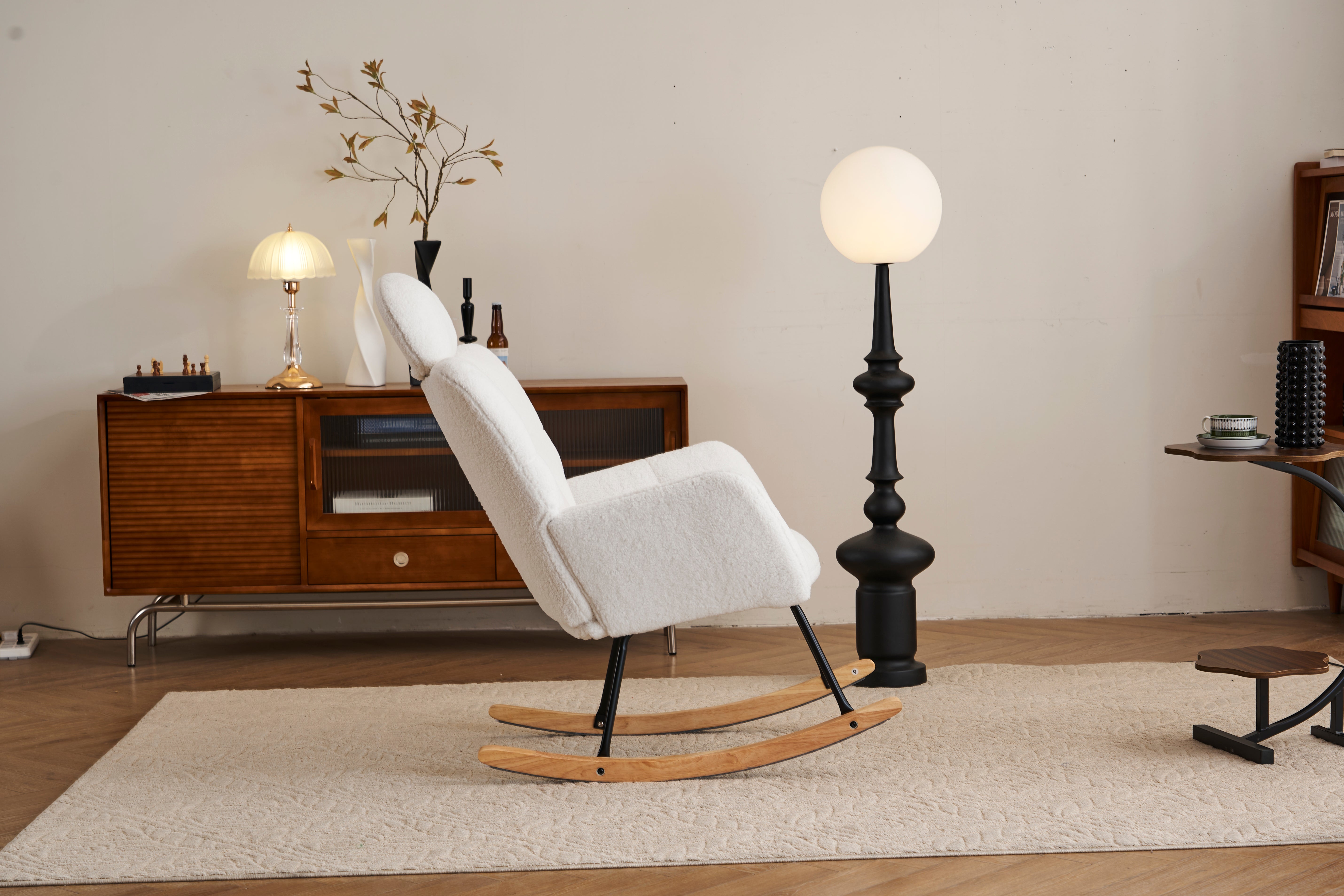 055 Rocking Chair, Tufted Upholstered Seat, White