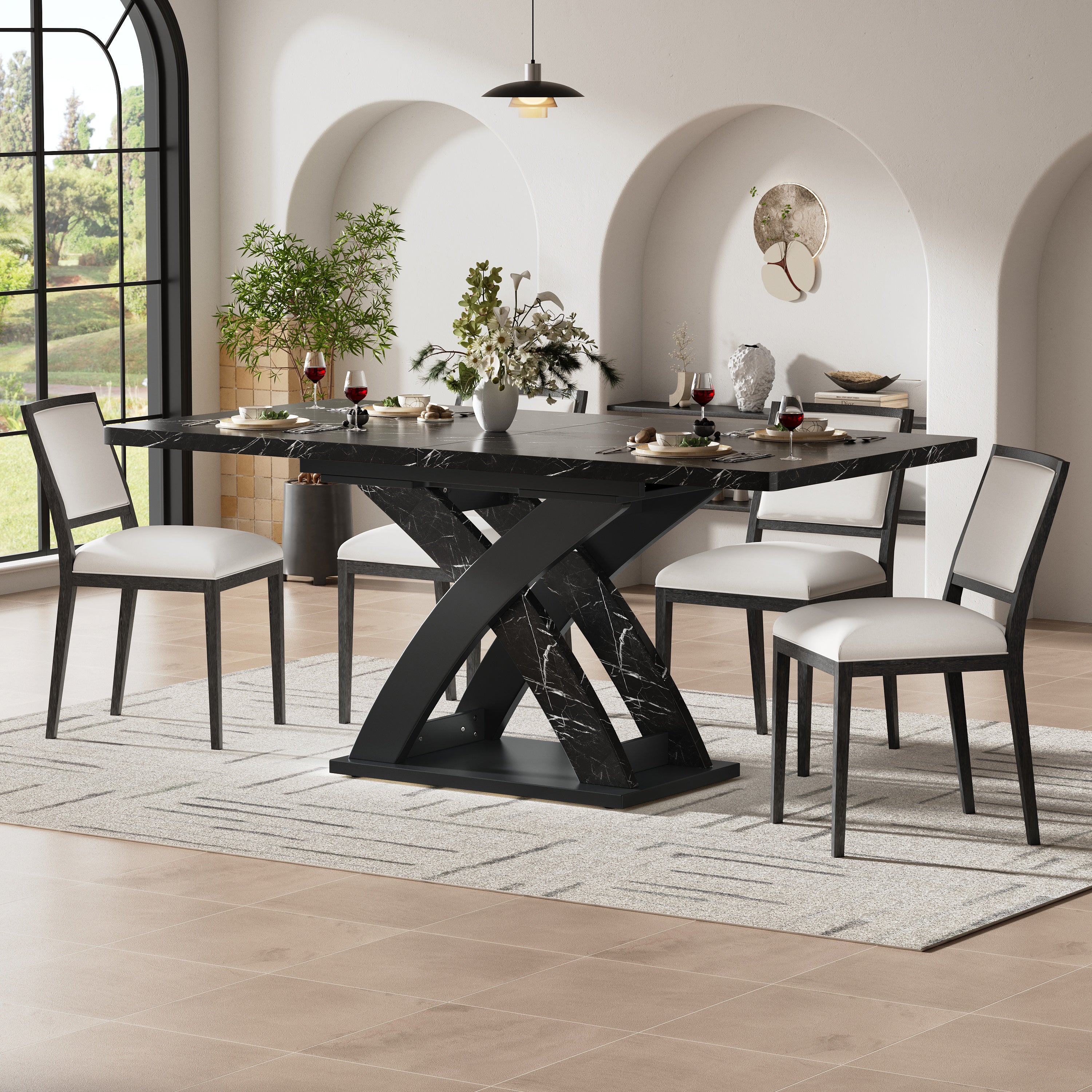 Extendable Dining Table 120-160cm 6 Seater - Black