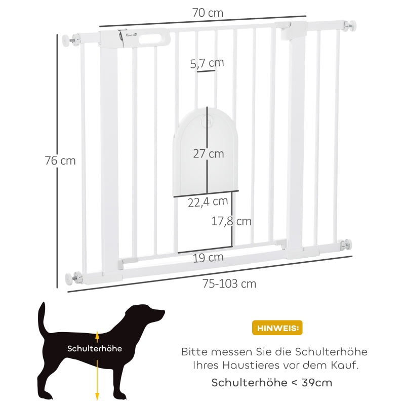Adjustable Pet Gate with Small Door, Steel/Plastic, White