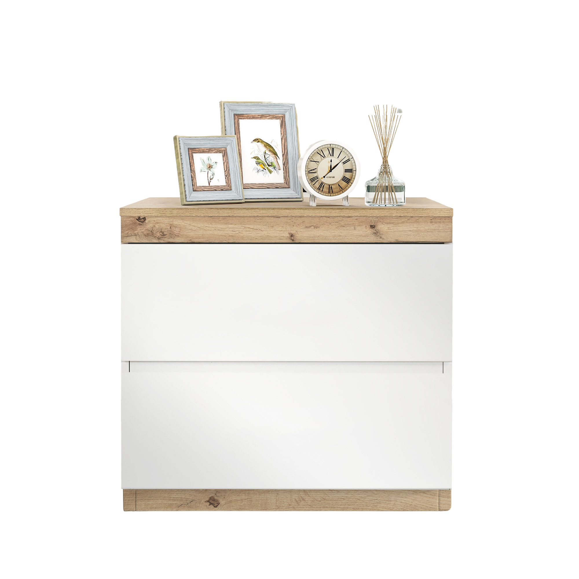 Nightstand 2 Drawers Storage - White/Oak E1 Chipboard