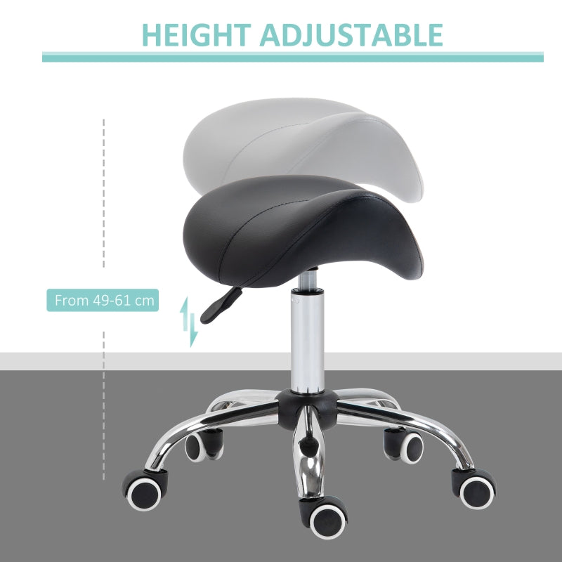 Cosmetic Stool 360° Rotate Hydraulic Height Adjustable Rolling Saddle Faux Leather, Black