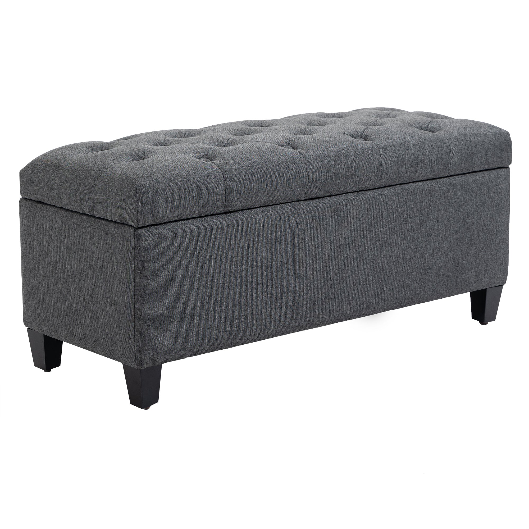 Upholstered Bench with Storage Space 100x40x44 cm, Dark Grey Polyester/Rubberwood