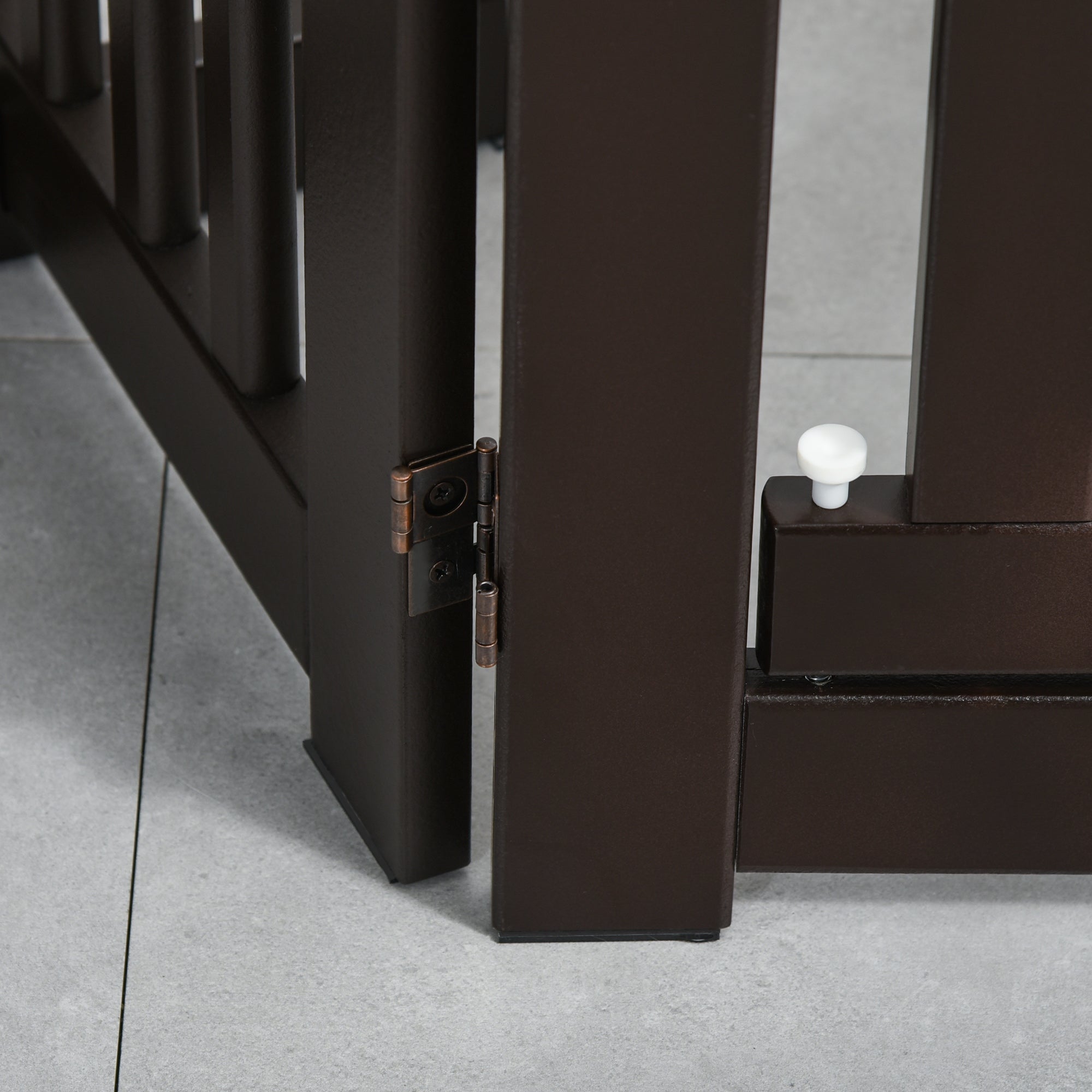 Dog Gate, Freestanding Adjustable Foldable, Dark Brown Wood