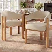 Ergonomic Dining Chair Set of 2 with Thick Padding and Sturdy Iron Legs, Wood Look