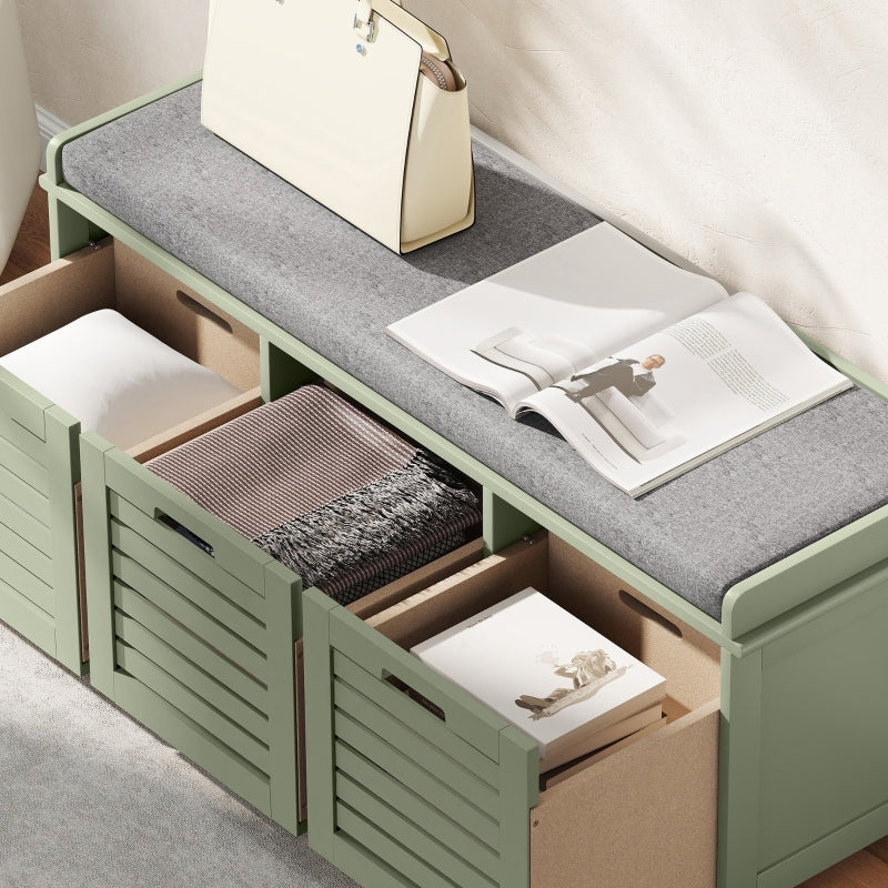 3-Drawer Shoe Storage Bench, Engineered Wood Green