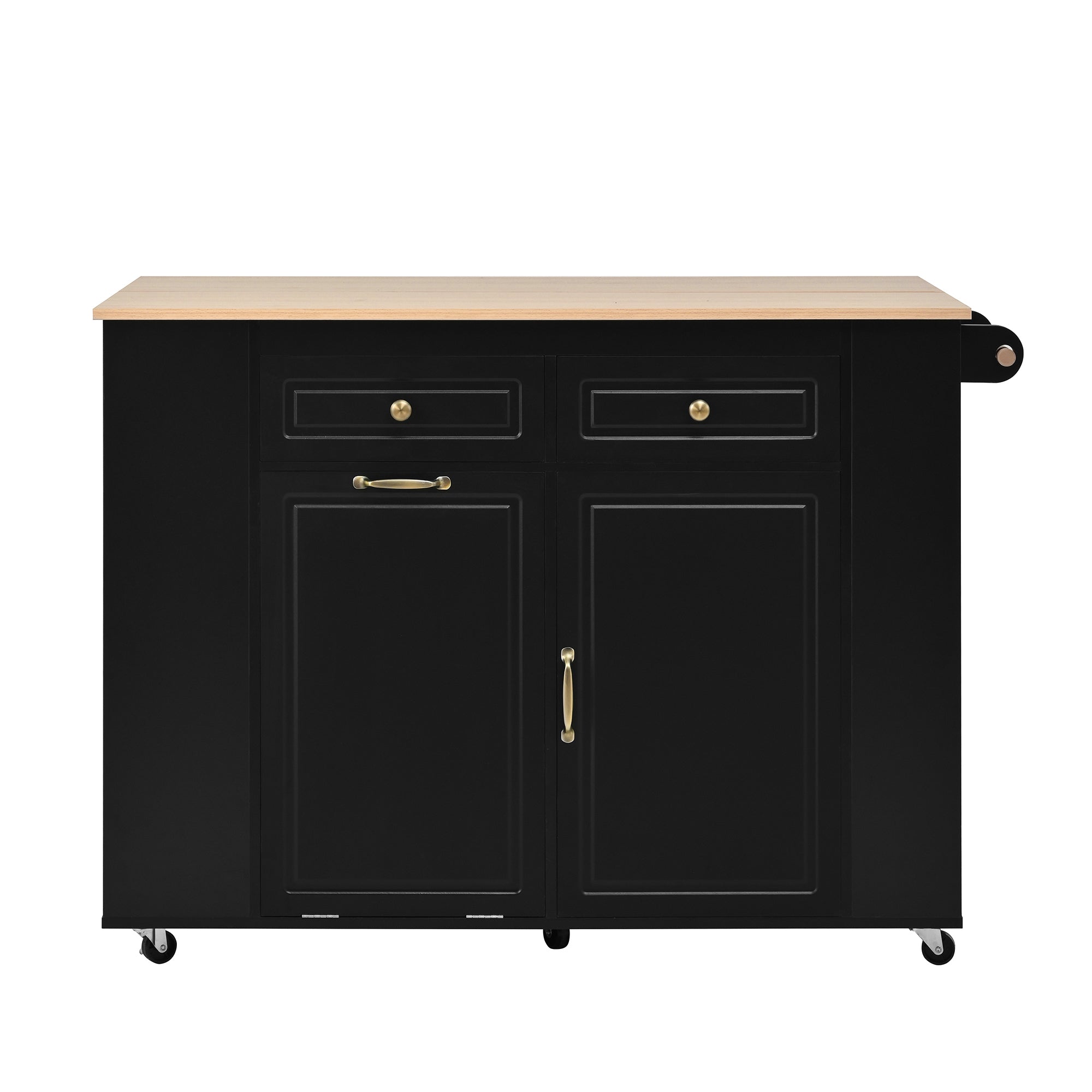 Kitchen Island Mobile Serving Cart Extendable Table Wheels Waste Bin Power Strips Black