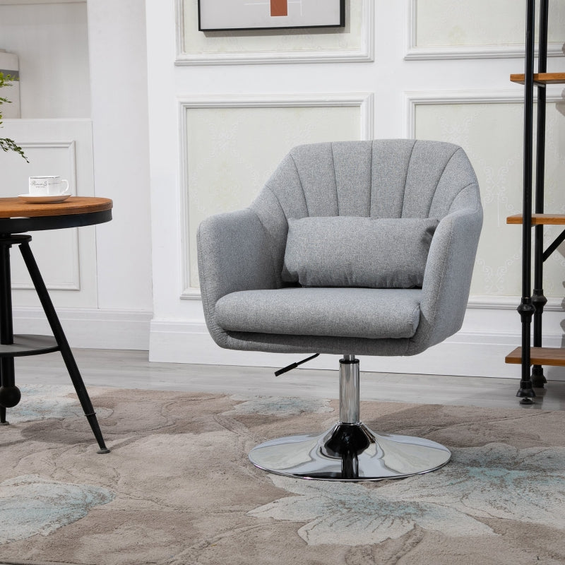 Swivel Accent Chair, Adjustable Height Thick Cushion Armchair for Office, Linen Fabric, Light Grey