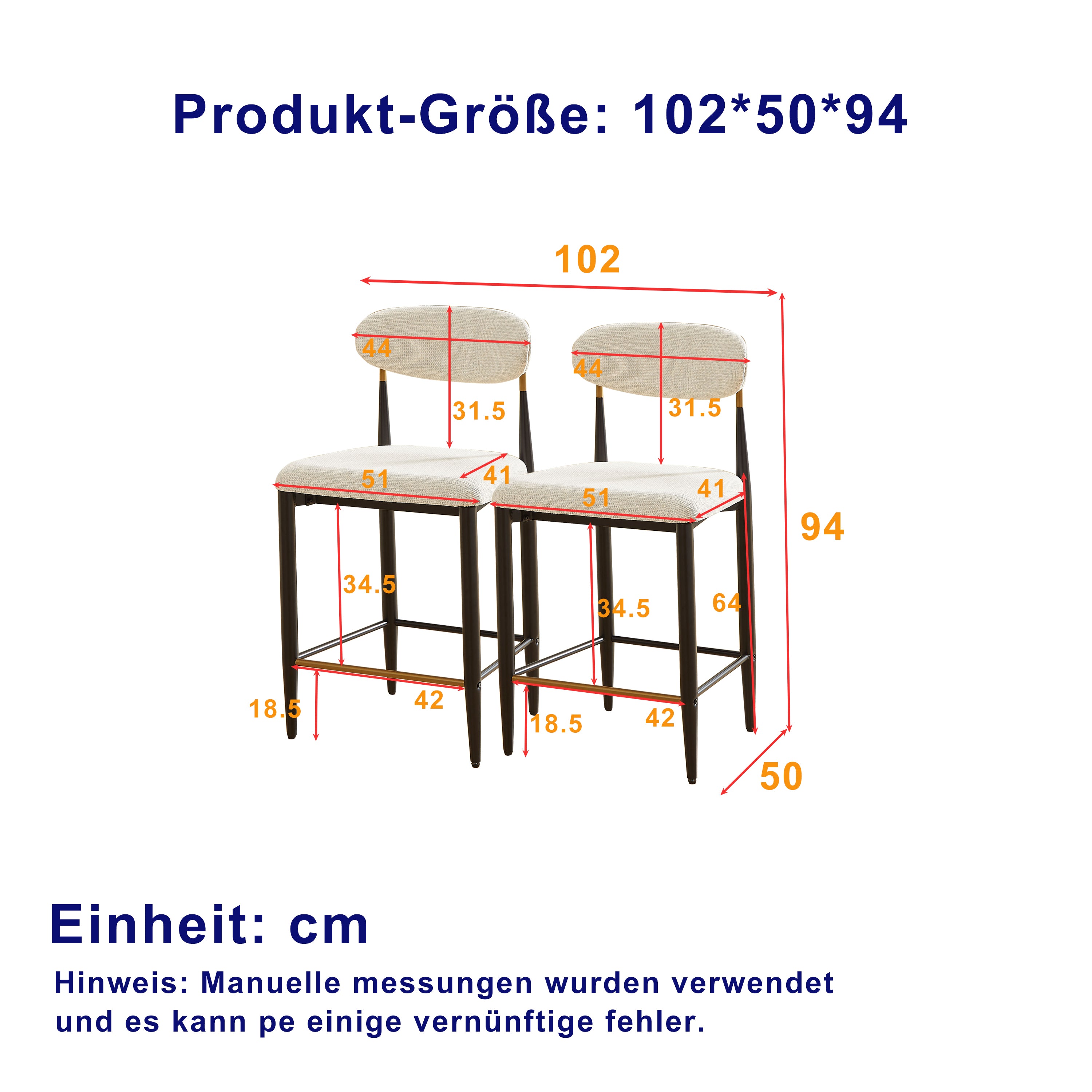 Set of 2 Bar Stools Counter Height French Country Retro - Cream Fabric