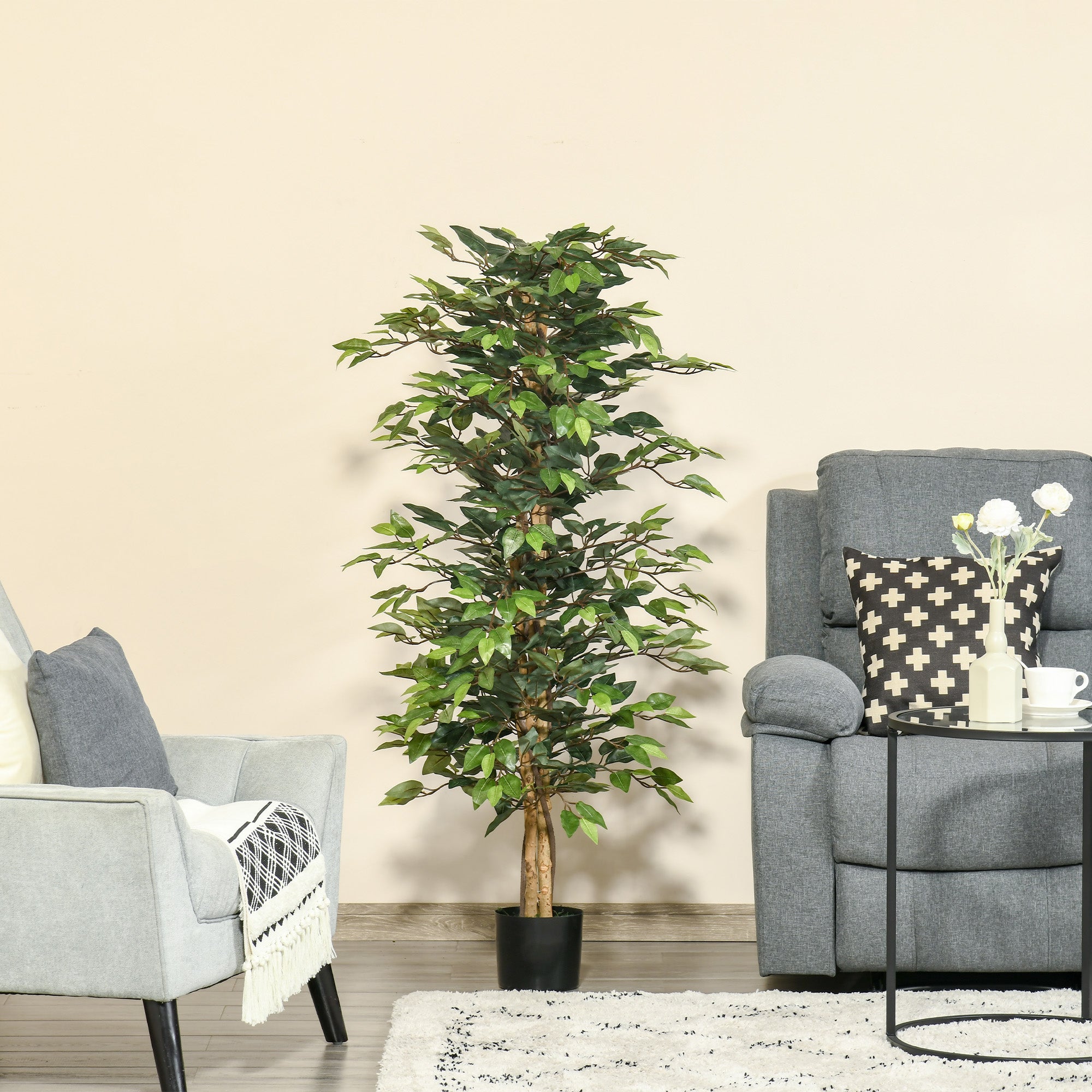 Artificial Ficus Tree 150cm Indoor/Outdoor Plastic Pot