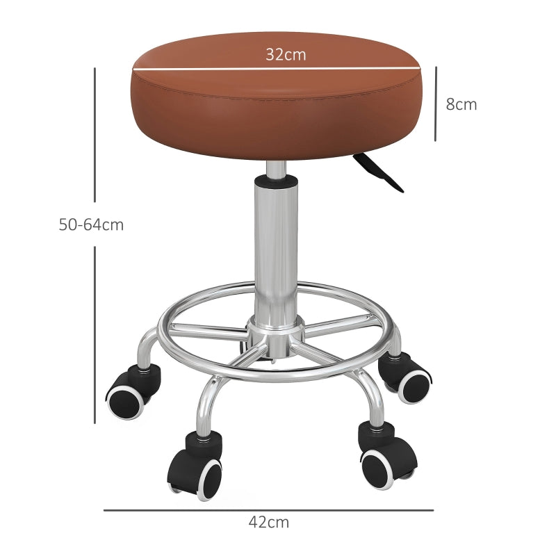 Rolling Stool Chair, Height Adjustable with Wheels for Salon Spa, PU Leather Brown