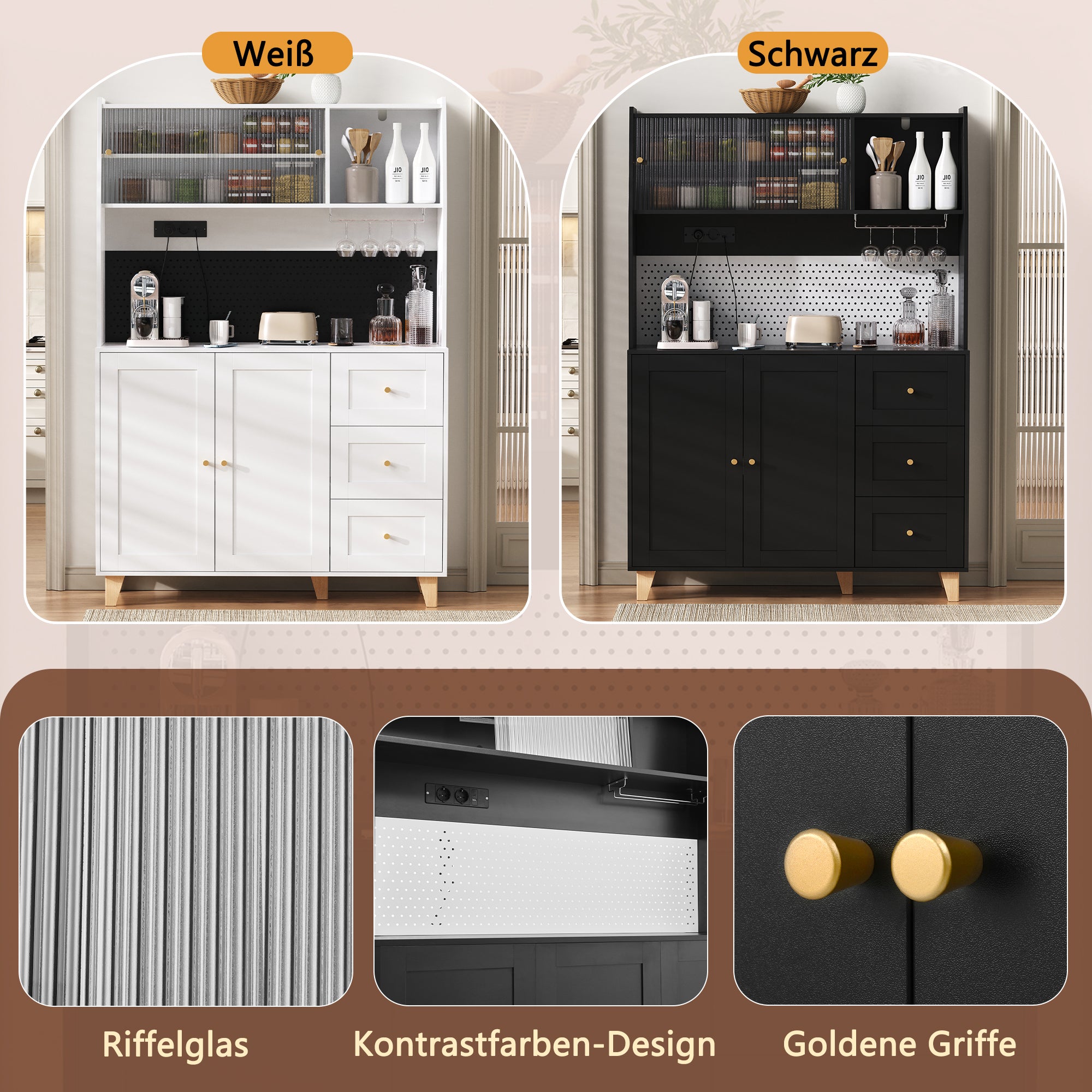 Tall Cabinet Pegboard Wine Storage Drawers & Sockets - Black