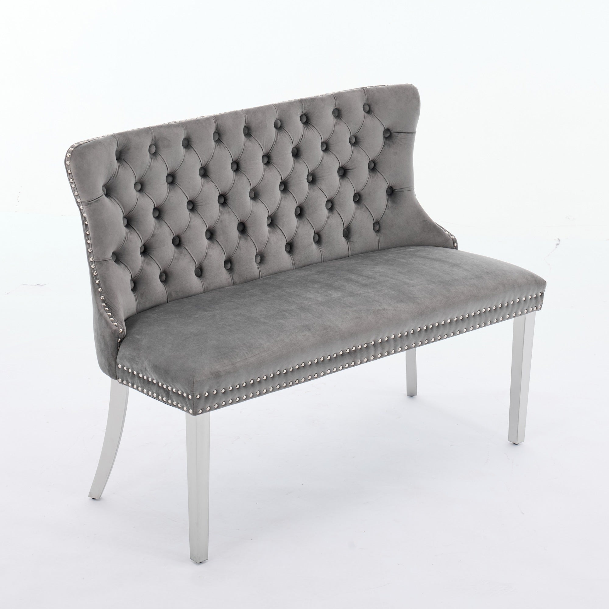 Velvet Loveseat Bench, 2-Seat Tufted Wing Back Mid Century Modern, Gray