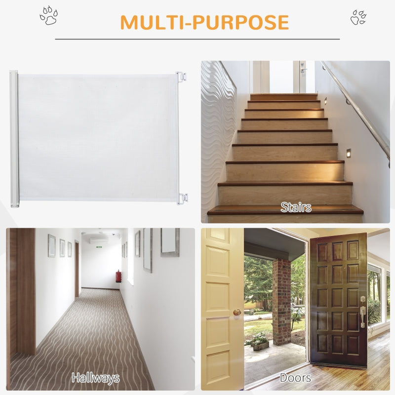 Retractable Stair Gate, Dog Pet Barrier for Doorway, Staircase, Hallway - White