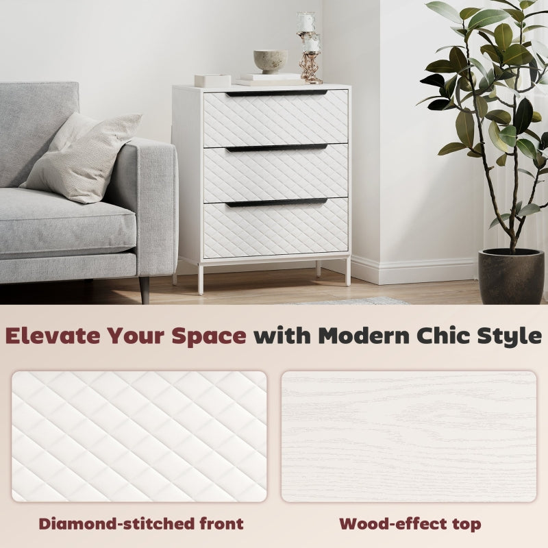 Chest of Drawers Dresser 3 Fabric Drawers Aluminium Handles White