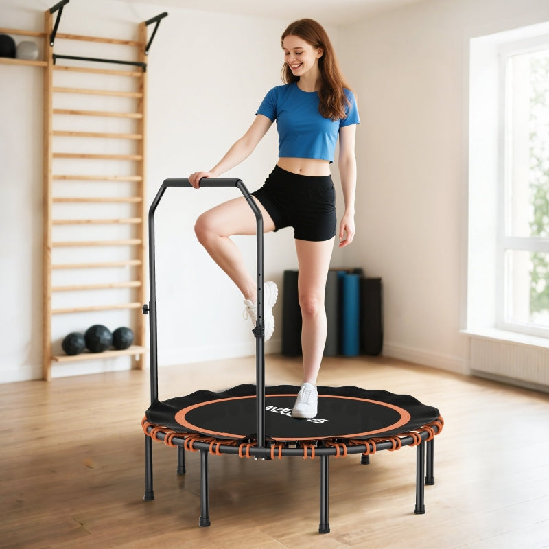 Fitness Trampoline with Adjustable Handrail, Indoor/Outdoor Use, Orange Steel/Plastic