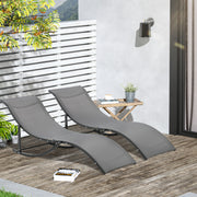 Set of 2 S-shaped Foldable Lounge Chair Sun Lounger Reclining Outdoor, Grey